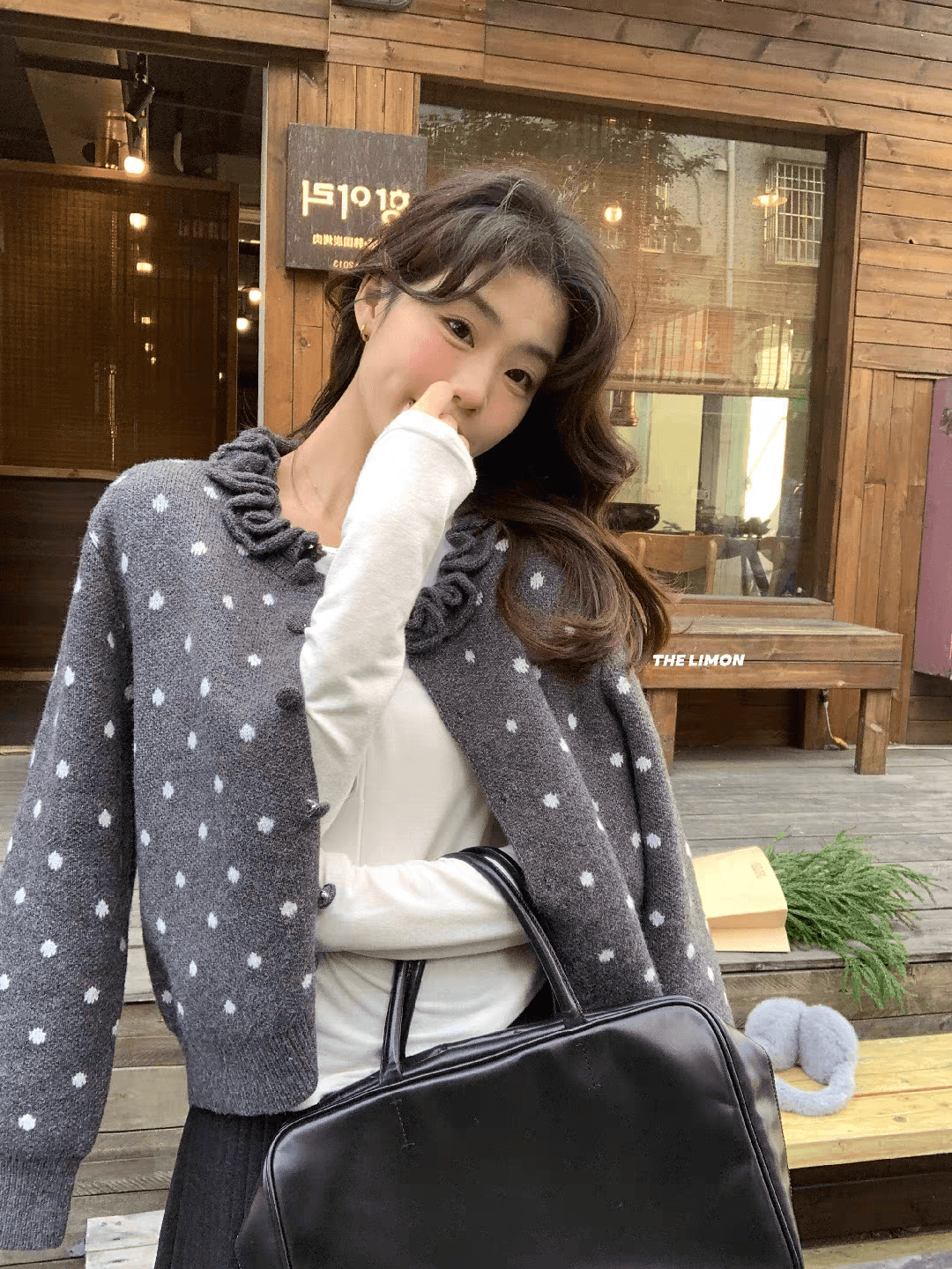 다우 시시 토끼 꽃잎 라운드 넥 스웨터 여성 코트 디자인 센스 도트 무늬 캐주얼 니트 스웨터 슬림해 보이는 다용도 맨위 ins 상세 이미지 5