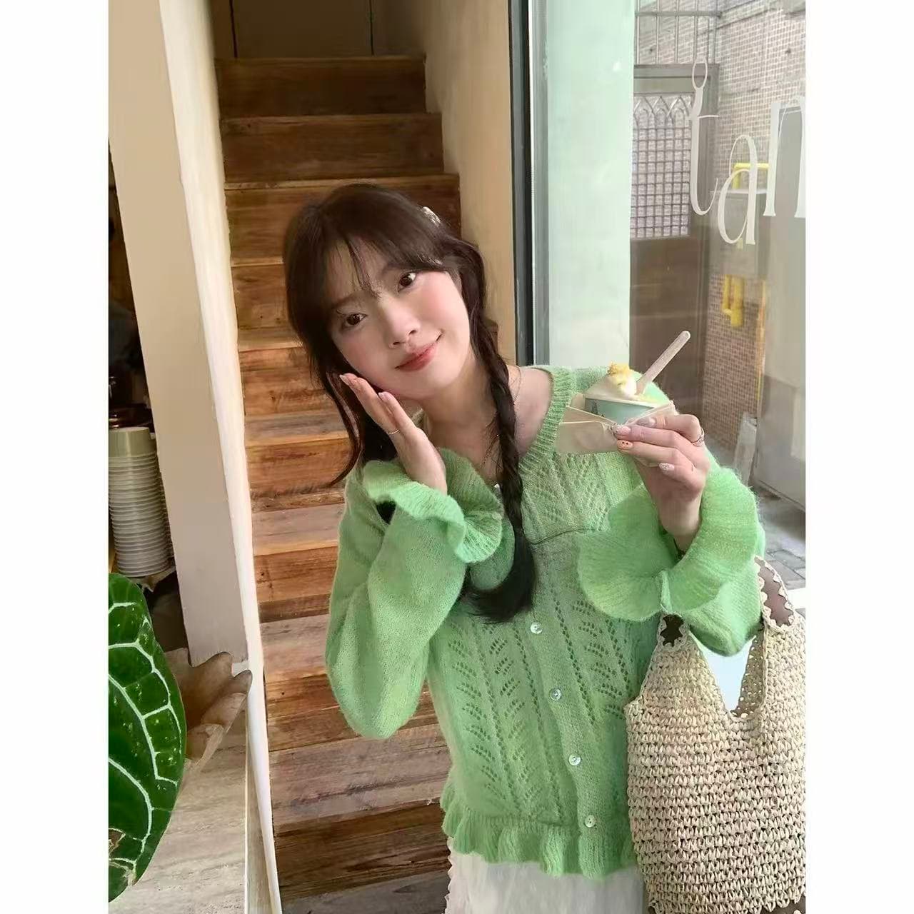 슈퍼 좋은 모헤어 홀로우 아웃 니트 오픈 가디건 달콤함 부드러운 문예 바람 미니멀리즘 다용도 도파민 털 니트 이미지 4