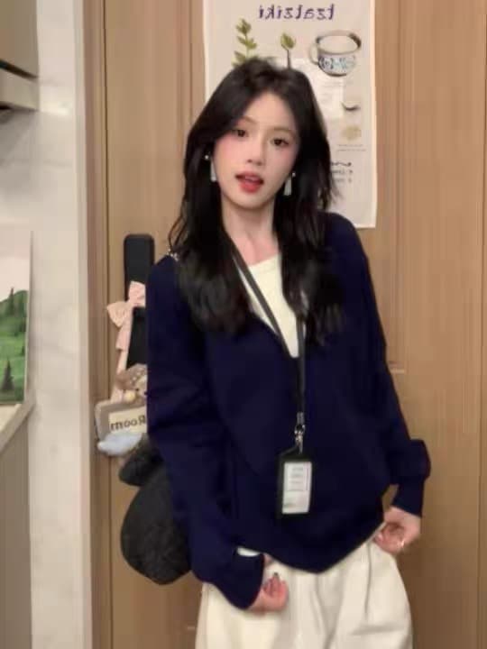 한 부서 배색 페이크 레이어드 느긋한 센스 착용 가져 가라. 스웨터 여자 가을 겨울 와이드 부드러운 찹쌀 니트 스웨터 인사이드 가져 가라. 만나는 맨위 상세 이미지 2