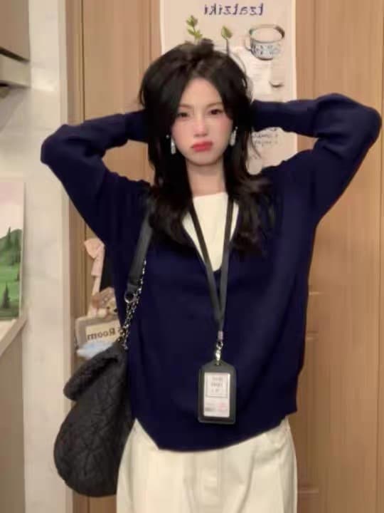 한 부서 배색 페이크 레이어드 느긋한 센스 착용 가져 가라. 스웨터 여자 가을 겨울 와이드 부드러운 찹쌀 니트 스웨터 인사이드 가져 가라. 만나는 맨위 상세 이미지 4