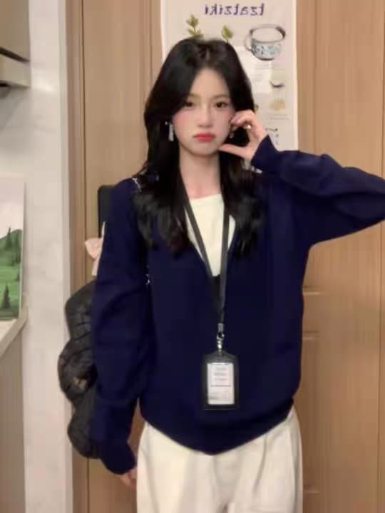 한 부서 배색 페이크 레이어드 느긋한 센스 착용 가져 가라. 스웨터 여자 가을 겨울 와이드 부드러운 찹쌀 니트 스웨터 인사이드 가져 가라. 만나는 맨위 상세 이미지 5
