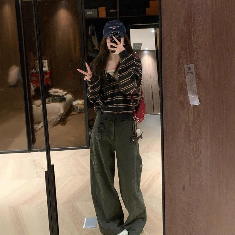레트로 스트라이프 부드러운 찹쌀 스웨터 여성 코트 가을 겨울 루즈핏 느긋한 바람 디자인 센스 작은 대중 두꺼운 니트 스웨터 맨위 이미지 3