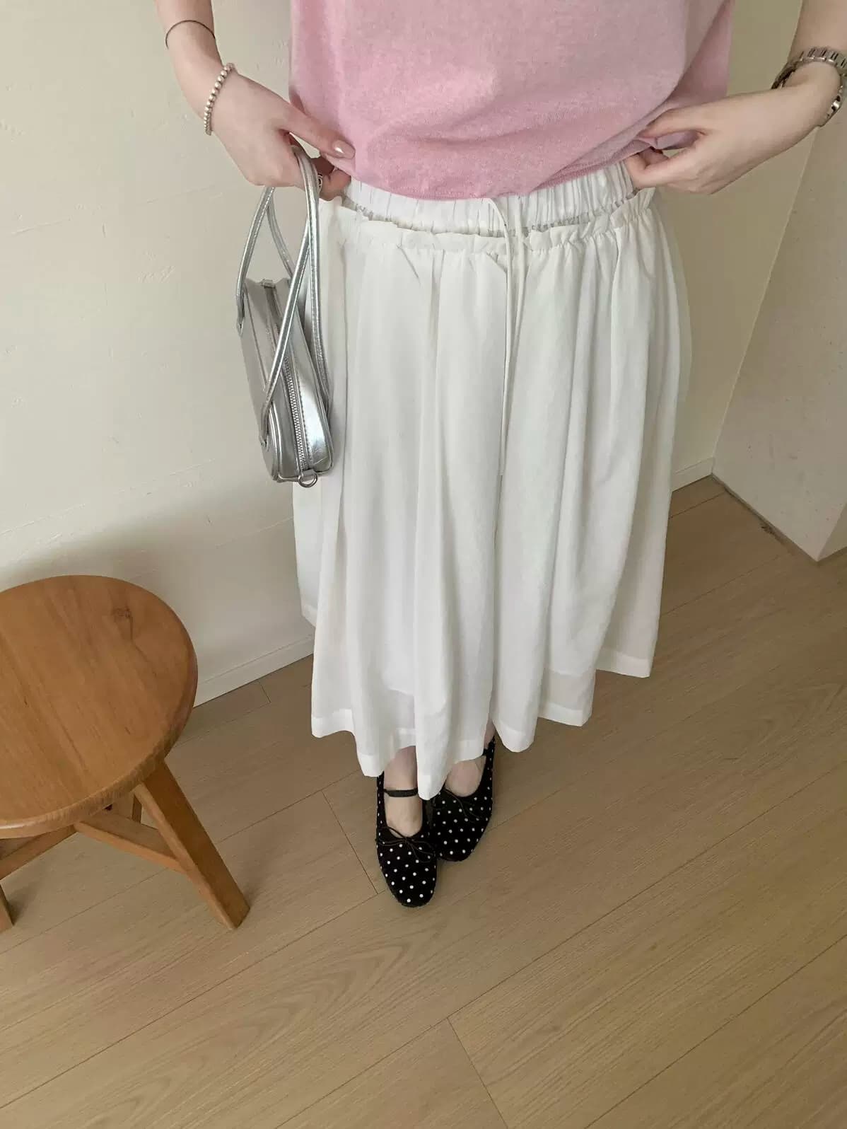 2026 여름 전체 허리밴드 레이스업 레이스 핀치 Pleat 반신 스커트 있음 안감 단색 다용도 슬림해 보이는 치마 상세 이미지 5