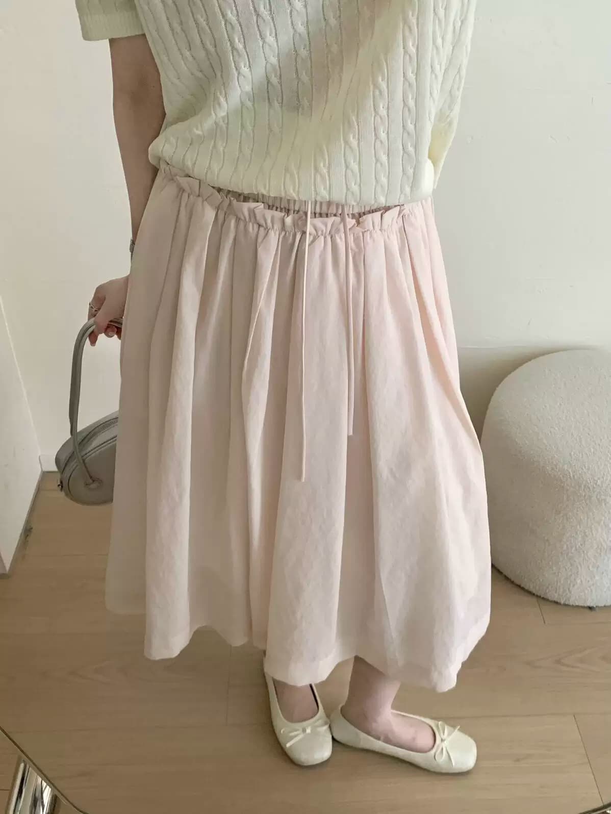 2026 여름 전체 허리밴드 레이스업 레이스 핀치 Pleat 반신 스커트 있음 안감 단색 다용도 슬림해 보이는 치마 상세 이미지 8