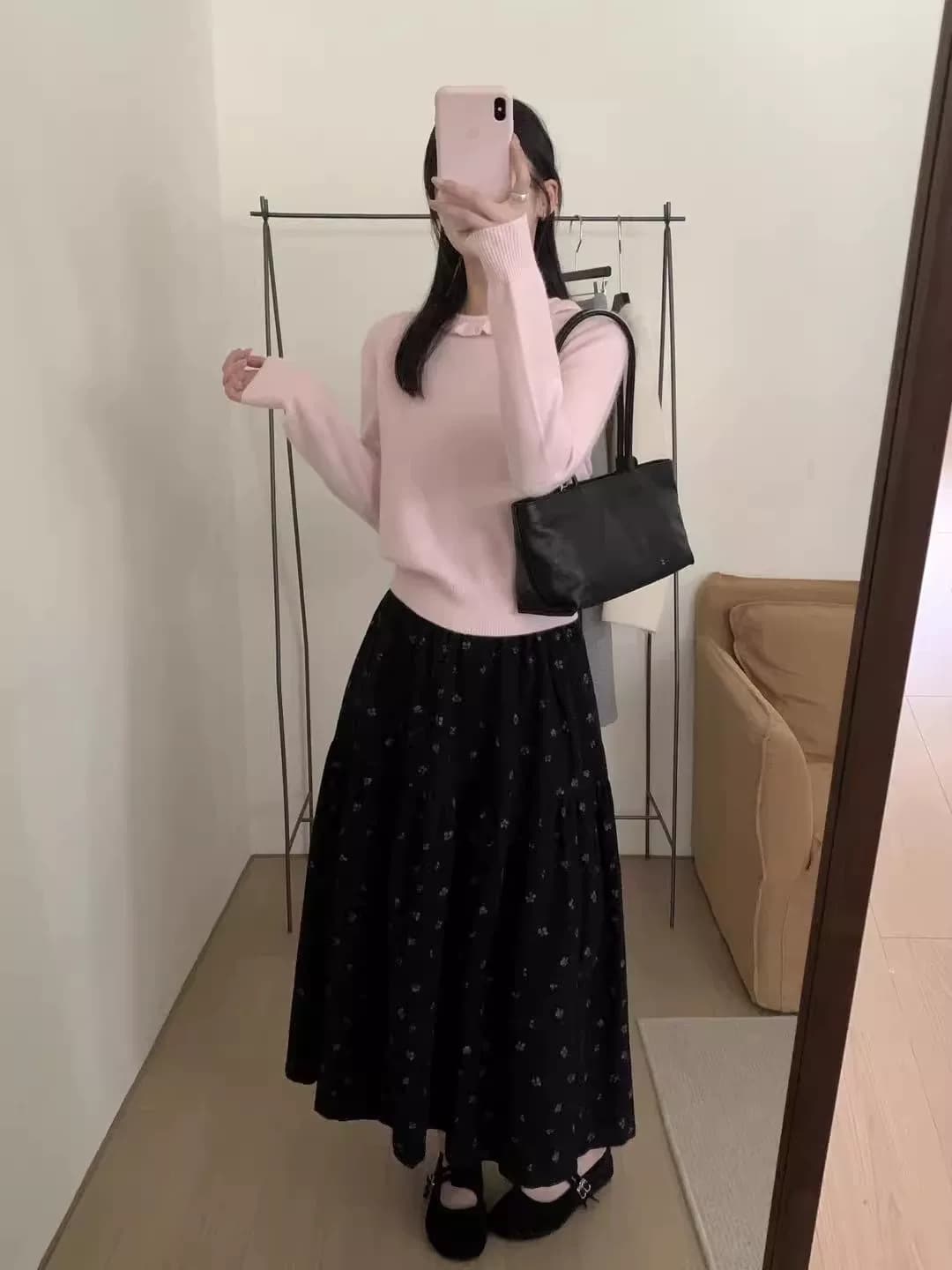 한 부서 레트로 꽃무늬 반신 스커트 여성 가을 작은 키 허리밴드 표지 십자가 슬림해 보이는 한 마디 롱 스커트 큰 진자 우산 치마 상세 이미지 12