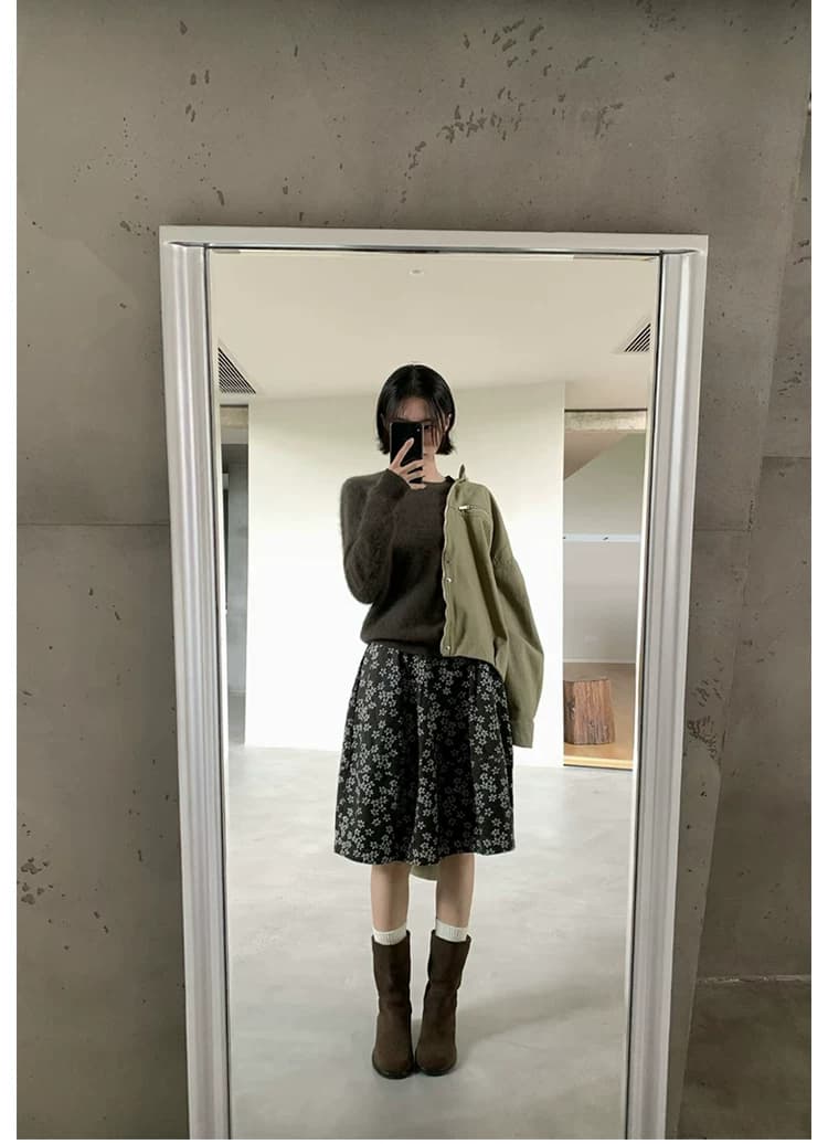 etera 레트로 꽃무늬 반신 스커트 여성 조기 가을 새로운 하이웨이스트 슬림해 보이는 한 마디 중간 길이 스커트 다용도 도루 센스 치마 상세 이미지 9