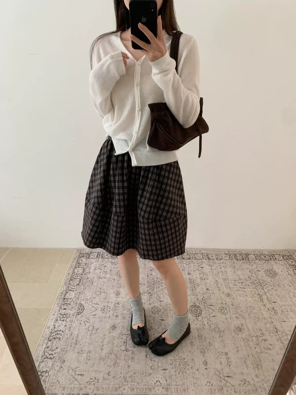 한 부서 레트로 체크무늬 패치워크 플리츠 반신 스커트 여성 가을 새로운 하이웨이스트 한 마디 중간 길이 다용도 중간 스커트 상세 이미지 7