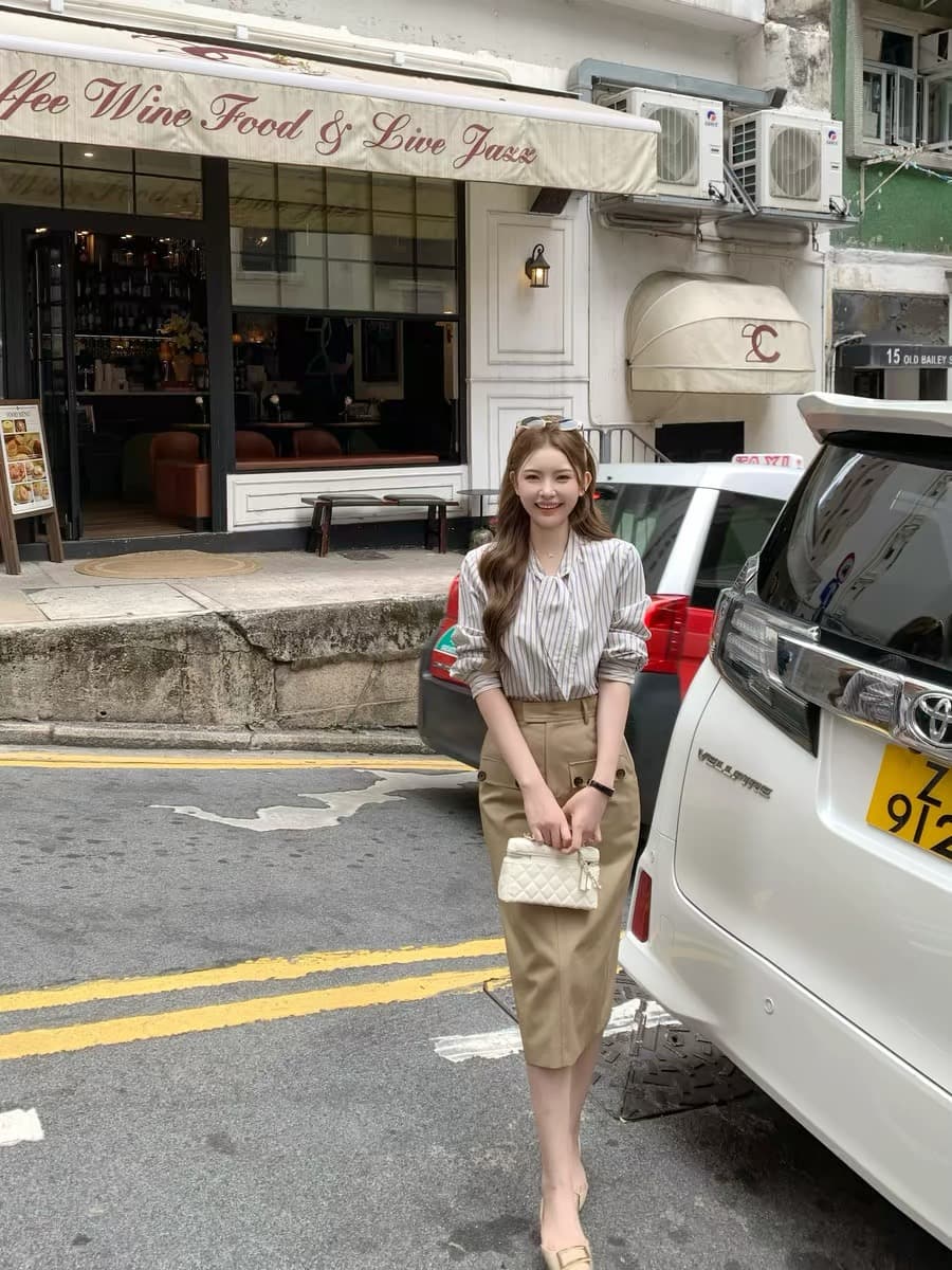 봄 새로운 한 부서 품격 출퇴근 레이스업 슬림해 보이는 긴팔 셔츠 반 스커트 상세 이미지 3