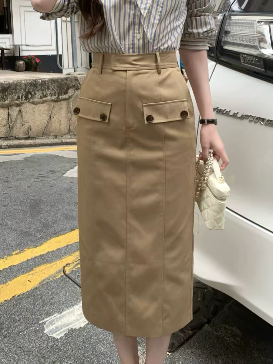 봄 새로운 한 부서 품격 출퇴근 레이스업 슬림해 보이는 긴팔 셔츠 반 스커트 상세 이미지 4