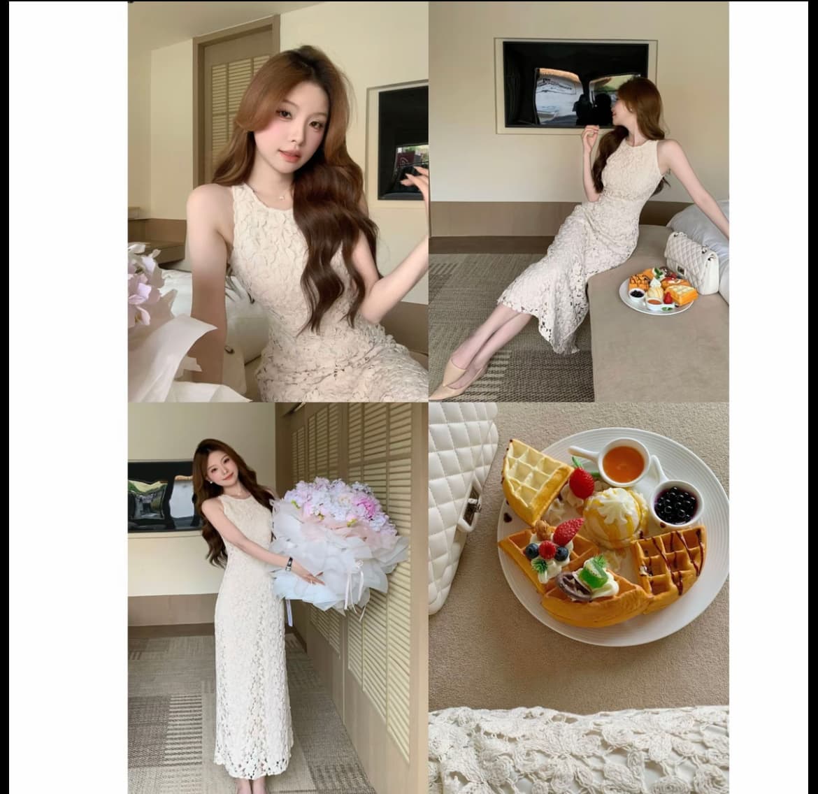 꽃 객실 주리예 줄려엽 여름 새로운 부드러운 품격 홀로우 아웃 레이스 민소매 쇼트 스타일 드레스 이미지 2