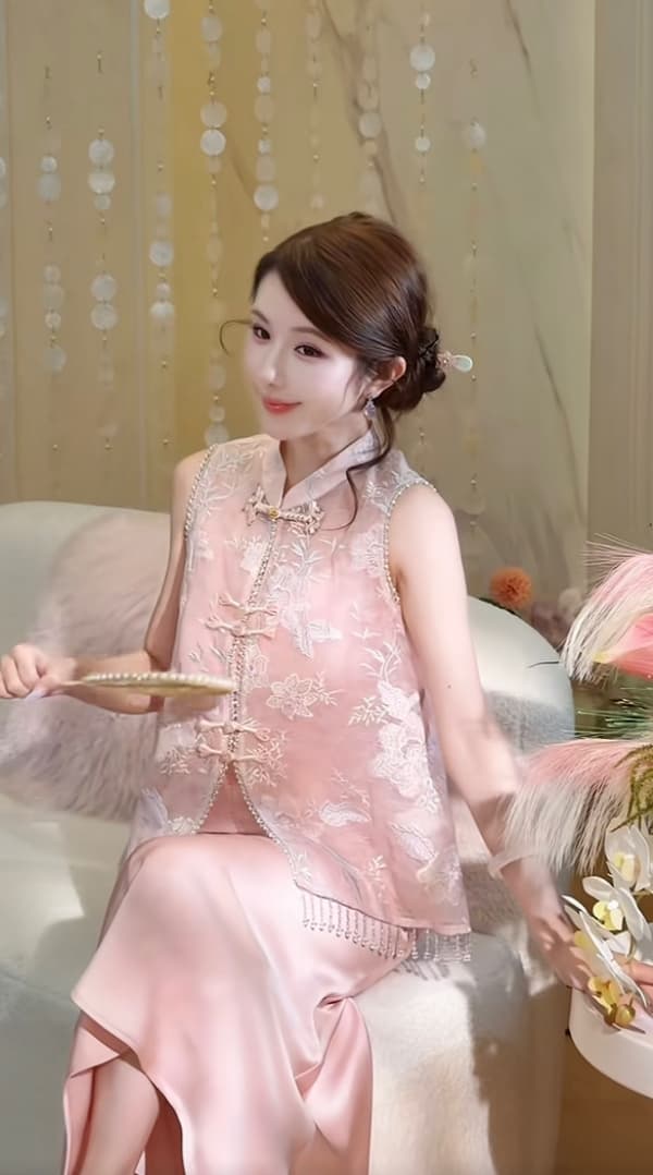绯 연기 만약 꿈 무거운 작업 자수 단추 술 맨위 칼라 꽃 드레스 이미지 2