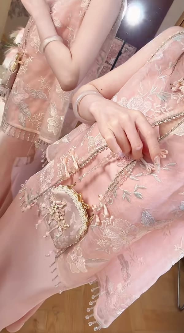 绯 연기 만약 꿈 무거운 작업 자수 단추 술 맨위 칼라 꽃 드레스 상세 이미지 3