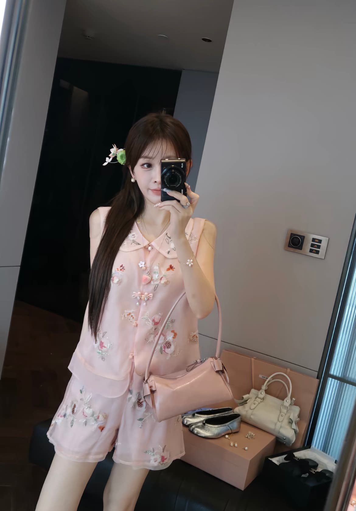 석류 이슬 베스트 티셔츠 작은 키 반바지 여성 여름 새로운 중식 국풍 세트 이미지 2