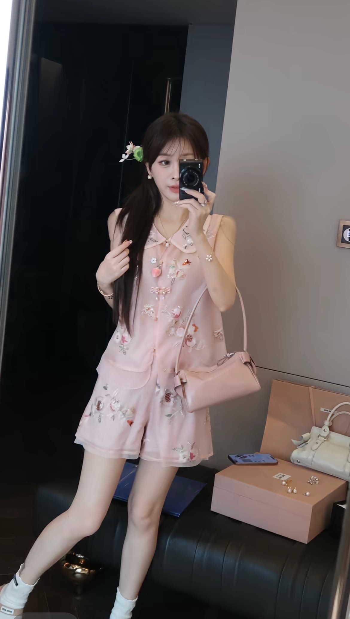 석류 이슬 베스트 티셔츠 작은 키 반바지 여성 여름 새로운 중식 국풍 세트 상세 이미지 2