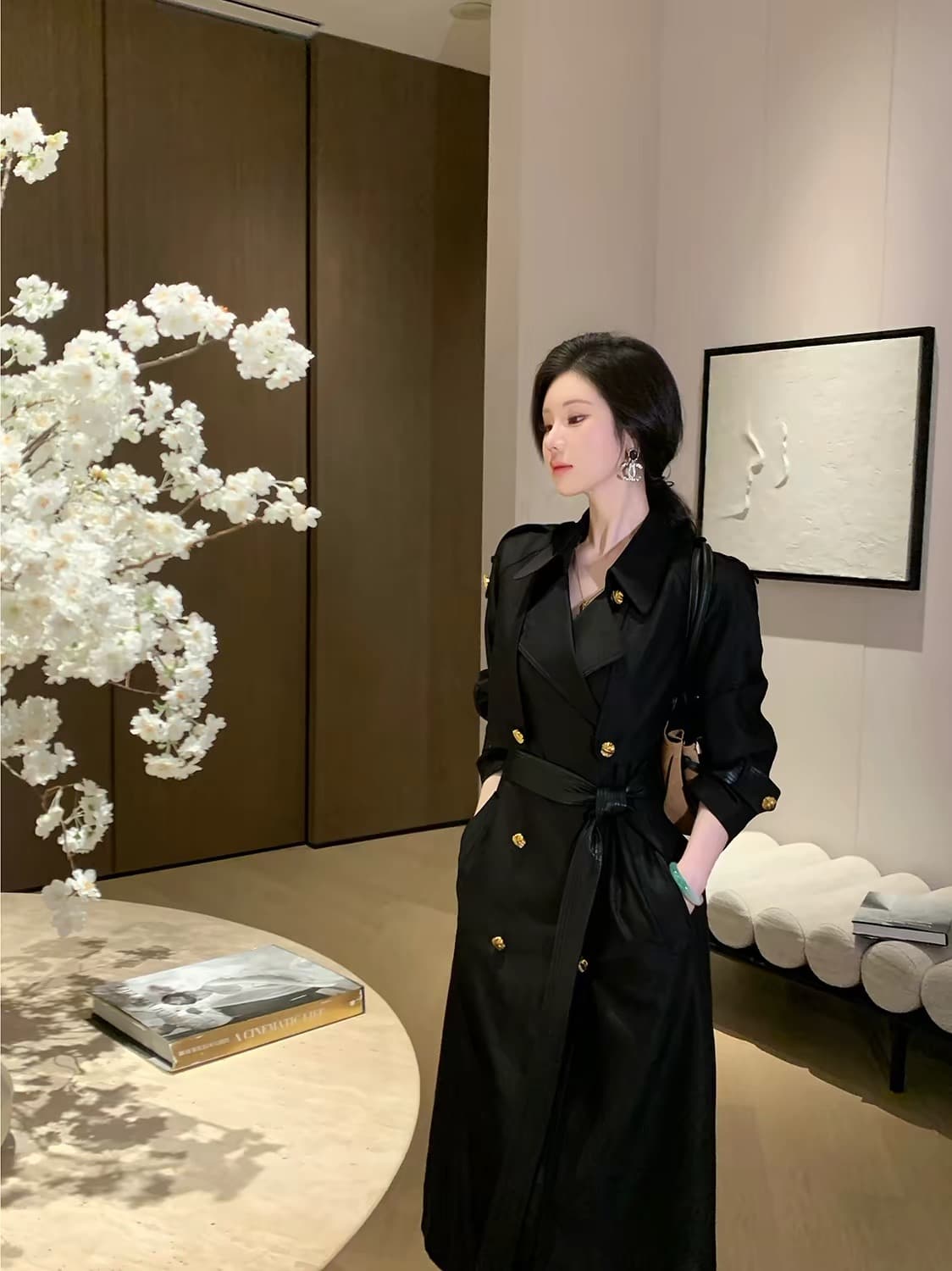 가을 의상 새로운 긴팔 품격 다양한 착용 법 검정색 재킷 재킷 투피스 세트 이미지 2