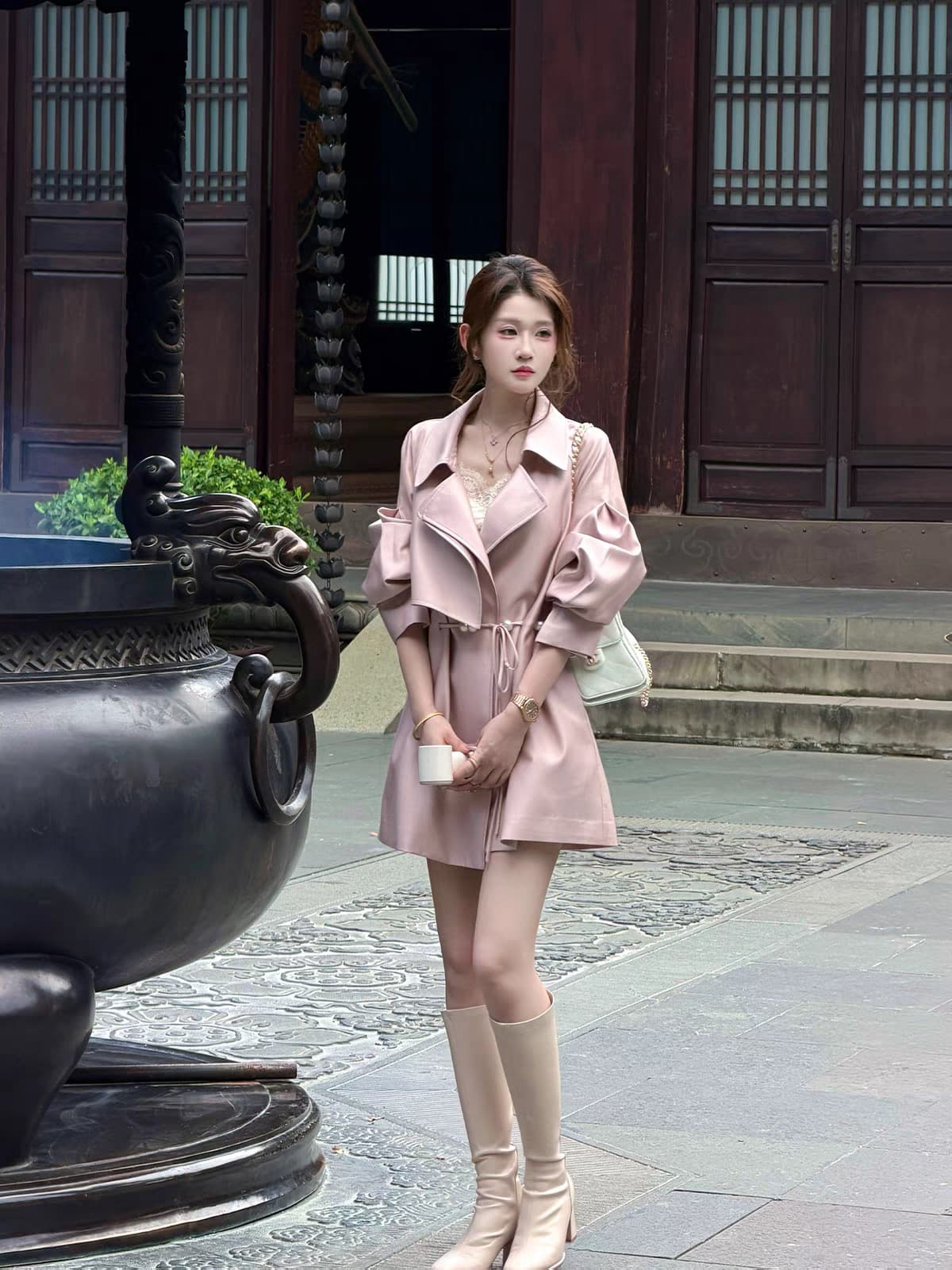 조기 찾는 중 찌르기 주인공 구슬 분말 얀 란 새로운 중식 진주 레이스업 바람막이 이른 가을 이미지 3