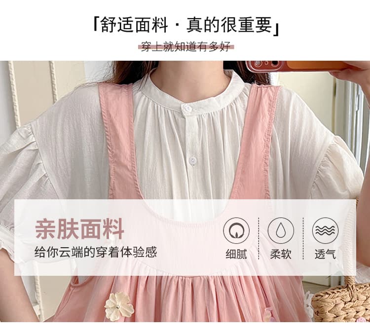 실사 선물 물품 여름 새로운 프랑스식 달콤함 3 차원 꽃 멜빵 스커트 연령 감소 셔츠 투피스 세트 상세 이미지 7