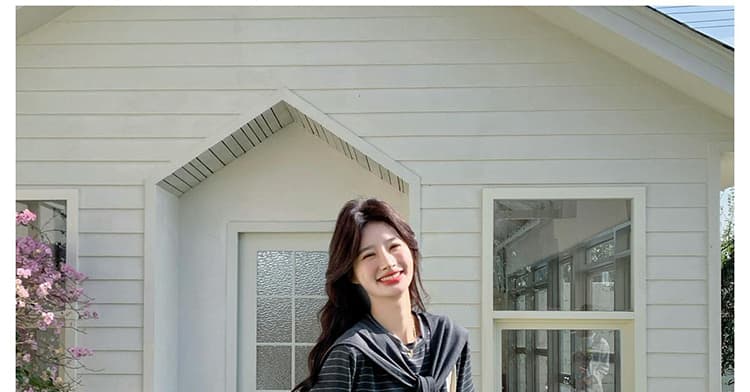 지금 지금 2026 여름 새로운 한 부서 느긋한 바람 스트라이프 티셔츠 숄 반신 스커트 슬림해 보이는 3종 세트 상세 이미지 32