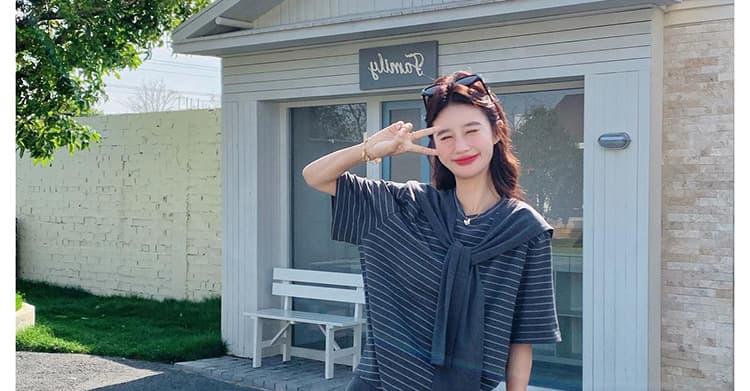 지금 지금 2026 여름 새로운 한 부서 느긋한 바람 스트라이프 티셔츠 숄 반신 스커트 슬림해 보이는 3종 세트 상세 이미지 65
