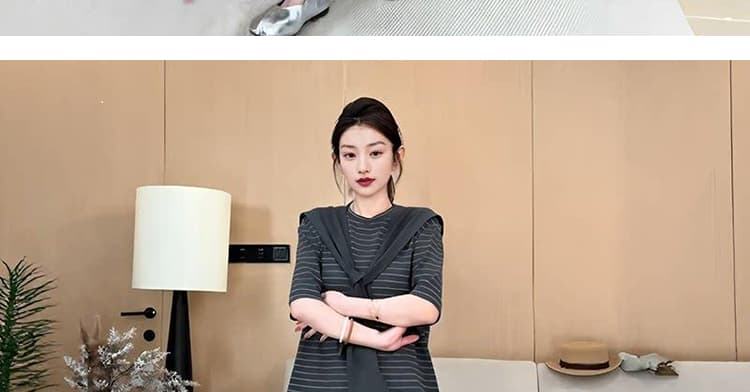지금 지금 2026 여름 새로운 한 부서 느긋한 바람 스트라이프 티셔츠 숄 반신 스커트 슬림해 보이는 3종 세트 상세 이미지 69
