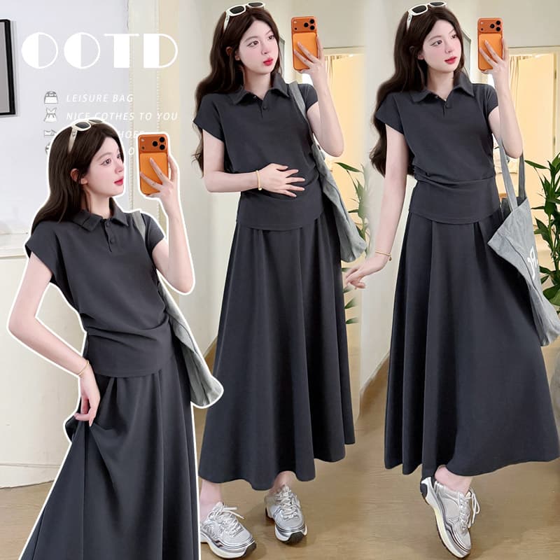 실사 선물 물품 여름 새로운 한 부서 품격 POLO 칼라 Feifei 소매 주름 슬림해 보이는 고급 센스 세트 이미지 2