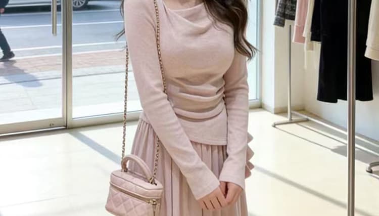 실사 선물 물품 2026 가을 새로운 프랑스식 흔들다 칼라 불규칙 꼬집기 허리 슬림해 보이는 맨위 반신 스커트 투피스 세트 상세 이미지 31