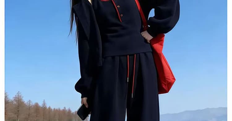 선물 물품 2026 가을 새로운 패션 패치워크 색상 후드 재킷 스택 착용 조끼 캐주얼 와이드 레그 팬츠 3종 세트 상세 이미지 2