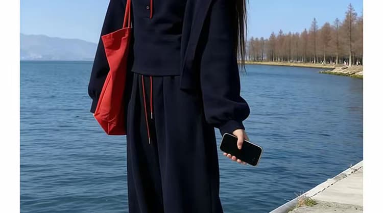 선물 물품 2026 가을 새로운 패션 패치워크 색상 후드 재킷 스택 착용 조끼 캐주얼 와이드 레그 팬츠 3종 세트 상세 이미지 14