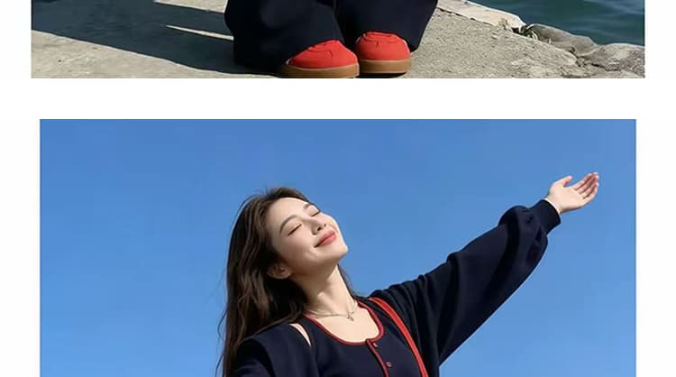 선물 물품 2026 가을 새로운 패션 패치워크 색상 후드 재킷 스택 착용 조끼 캐주얼 와이드 레그 팬츠 3종 세트 상세 이미지 18