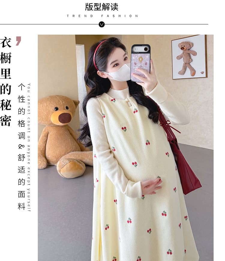 실사 선물 물품 2026 가을 겨울 새로운 체리 꽃 자수 코듀로이 조끼 꽃밭 드레스 맨위 세트 상세 이미지 2