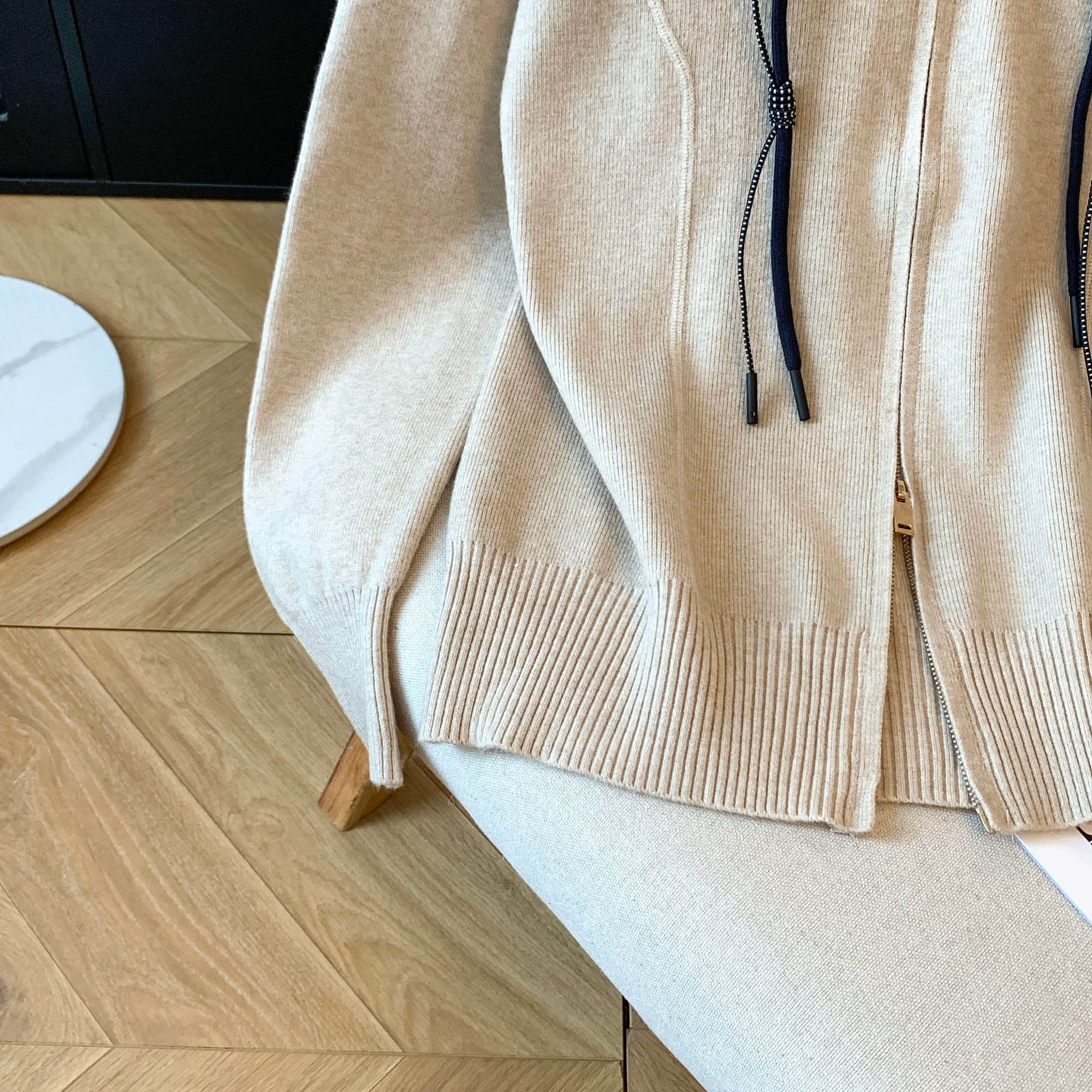 실사 빅 사이즈 가을 겨울 두꺼움 재료 니트 재킷 오픈 가디건 더블 지퍼 모자 포함 앤디 털털 외투 캐주얼 맨위 상세 이미지 8