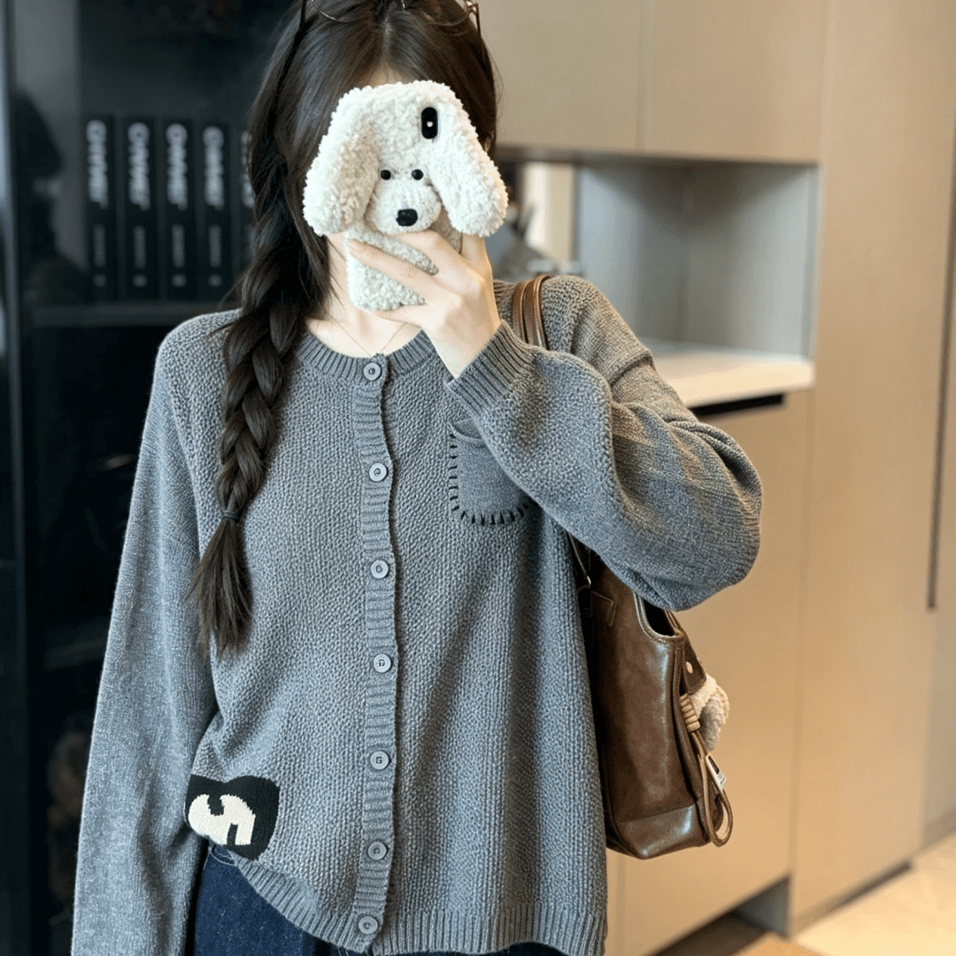 실사 빅 사이즈 한 부서 느긋한 바람 라운드 넥 니트 재킷 레트로 센 부서 느긋한 느슨함 센스 열린 가슴 스웨터 맨위 상세 이미지 3