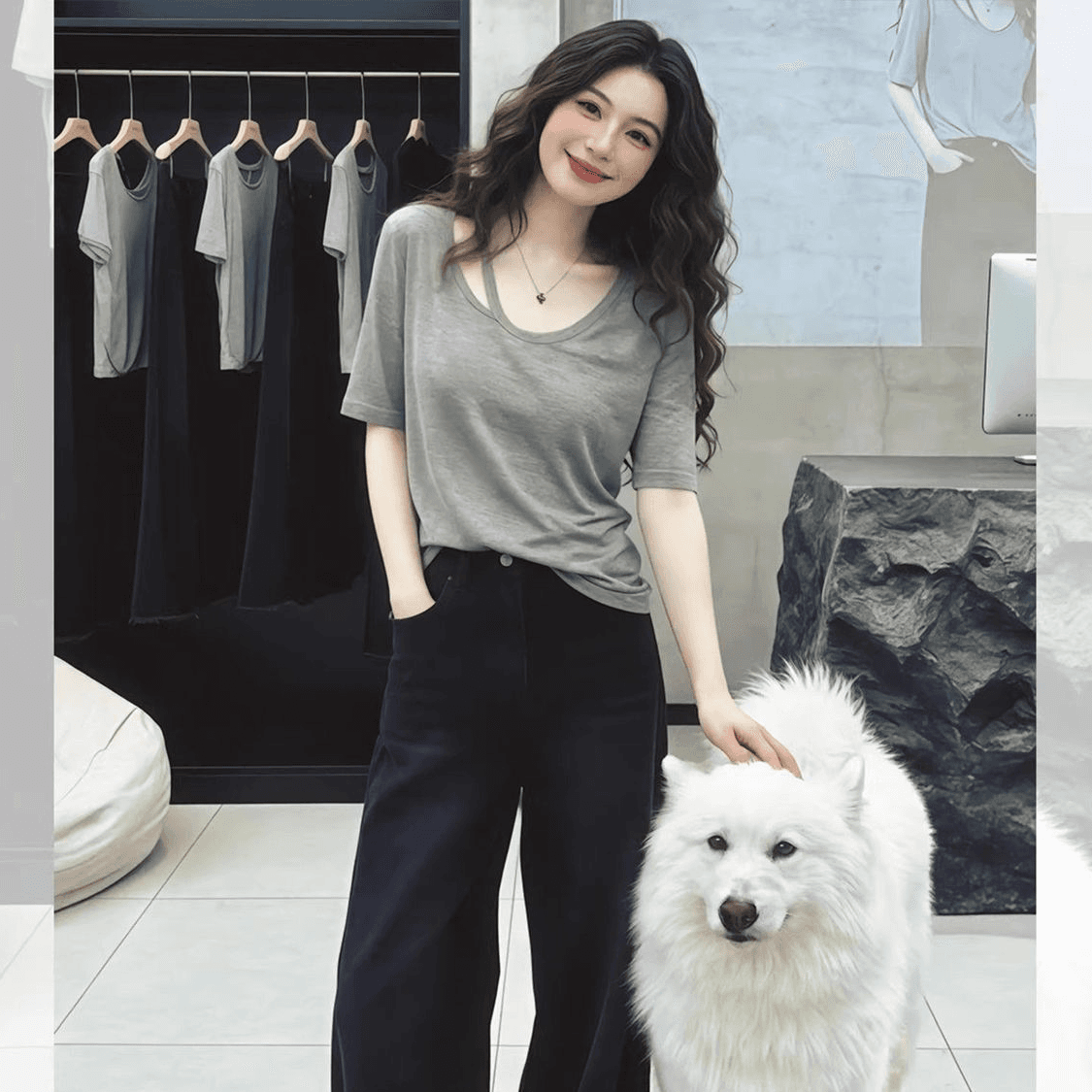 2026 새로운 빅 사이즈 여성 의류 반팔 티셔츠 여성 여름 캐주얼 와이드 칼라 여성 의류 맨위 개성 디자인 섹션 ins 상세 이미지 2