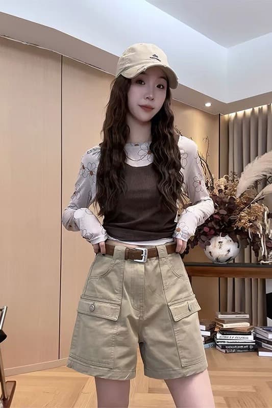 빅 사이즈 워크웨어 데님 반바지 여성 여름 얇은 스타일 지방 mm 레트로 아메리칸 하이웨이스트 슬림해 보이는 스트레이트 넓은 다리 뜨거운 바지 이미지 6