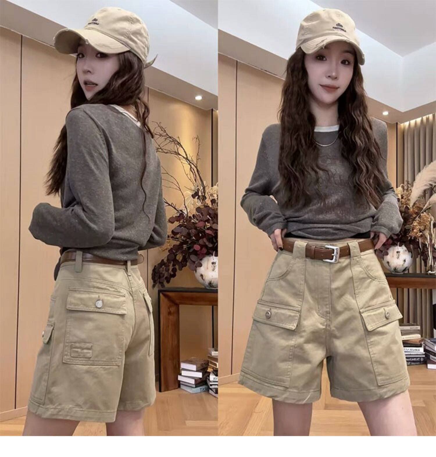 빅 사이즈 워크웨어 데님 반바지 여성 여름 얇은 스타일 지방 mm 레트로 아메리칸 하이웨이스트 슬림해 보이는 스트레이트 넓은 다리 뜨거운 바지 상세 이미지 3