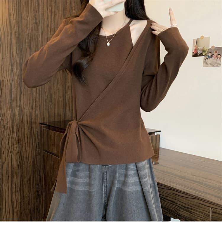 실사 빅 사이즈 여성 의류 새로운 디자인 센스 니트 스웨터 지방 mm 페이크 레이어드 스웨터 맨위 슬림해 보이는 다용도 티셔츠 트렌디 상세 이미지 16