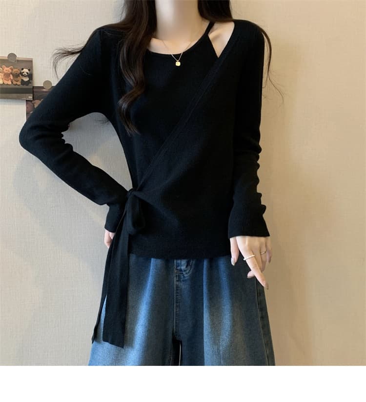 실사 빅 사이즈 여성 의류 새로운 디자인 센스 니트 스웨터 지방 mm 페이크 레이어드 스웨터 맨위 슬림해 보이는 다용도 티셔츠 트렌디 상세 이미지 22