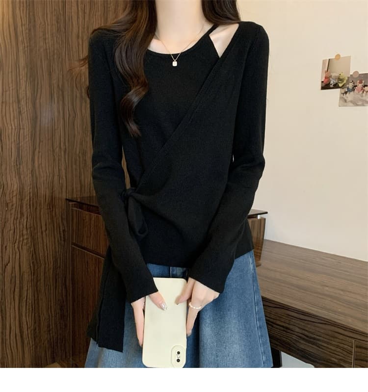 실사 빅 사이즈 여성 의류 새로운 디자인 센스 니트 스웨터 지방 mm 페이크 레이어드 스웨터 맨위 슬림해 보이는 다용도 티셔츠 트렌디 상세 이미지 24