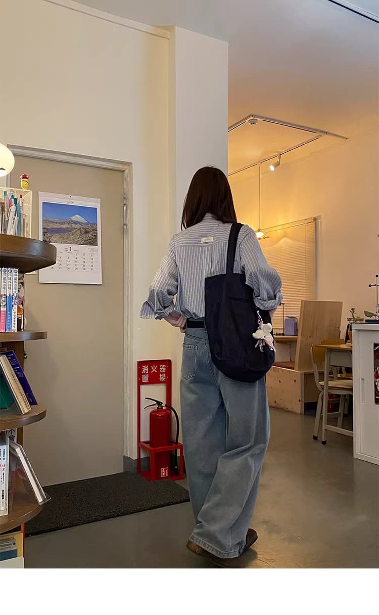 우유 토끼 행성 직접 만든 돌고래 작은 패치 홀로우 아웃 레이스 세로 줄무늬 여성 셔츠 봄 루즈핏 느긋한 바람 맨위 상세 이미지 19