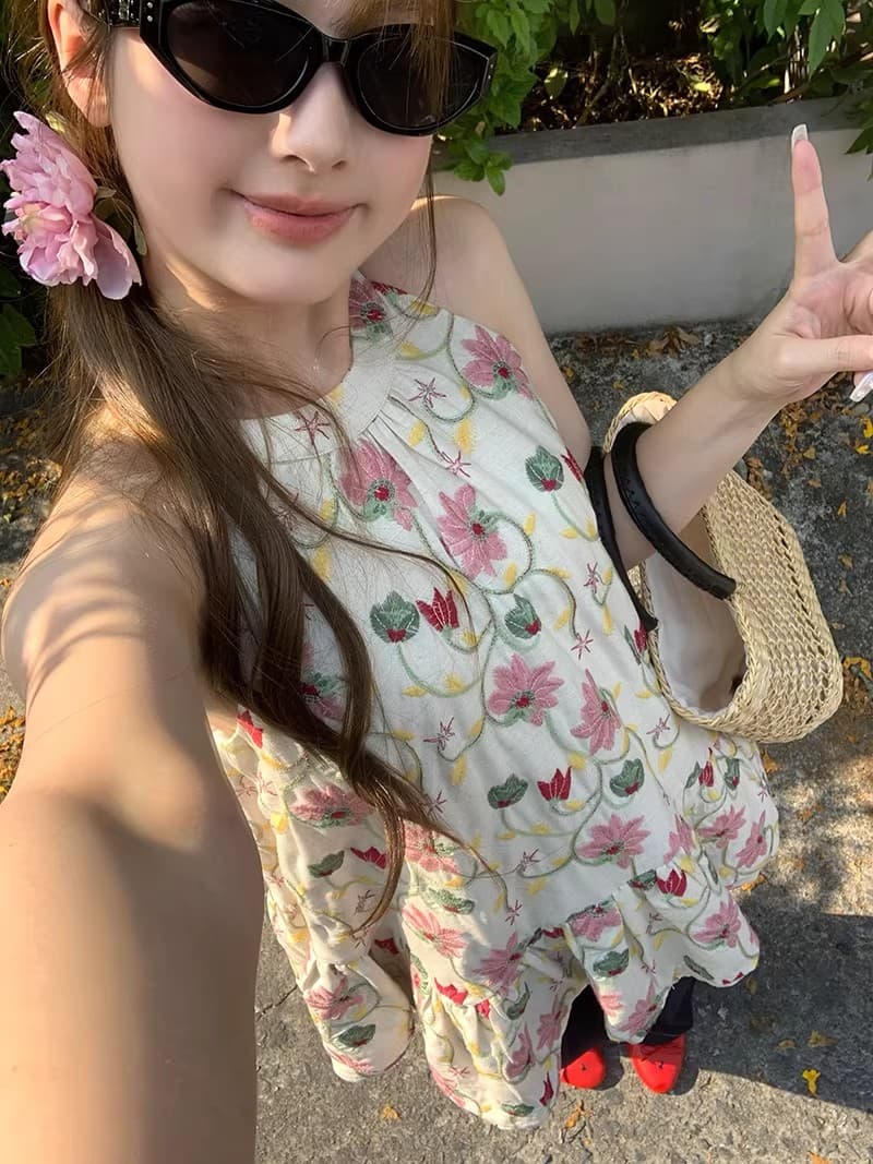im ~까지 안개 남자 산 사쿠라 무거운 작업 자수 행침 목 슬립 여성 불규칙 프릴 루즈핏 한 마디 민소매 맨위 상세 이미지 9