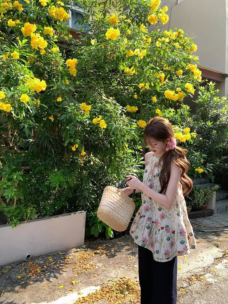 im ~까지 안개 남자 산 사쿠라 무거운 작업 자수 행침 목 슬립 여성 불규칙 프릴 루즈핏 한 마디 민소매 맨위 상세 이미지 29
