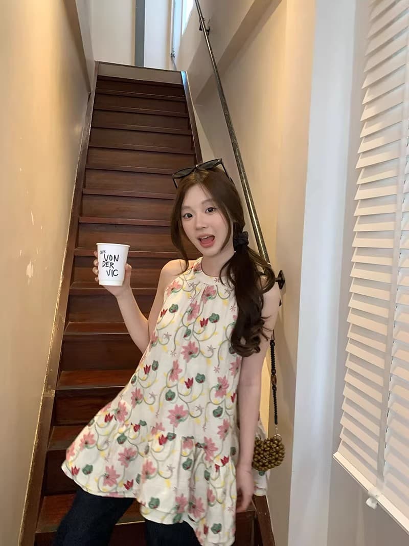 im ~까지 안개 남자 산 사쿠라 무거운 작업 자수 행침 목 슬립 여성 불규칙 프릴 루즈핏 한 마디 민소매 맨위 상세 이미지 37