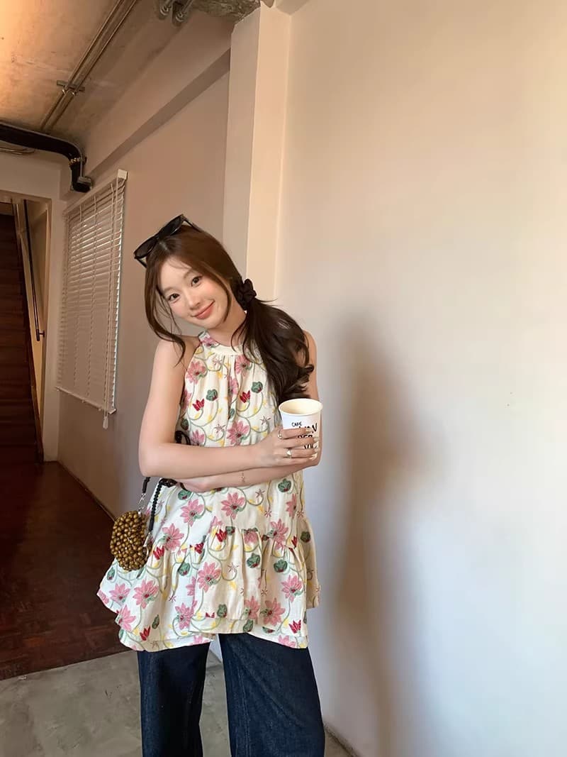 im ~까지 안개 남자 산 사쿠라 무거운 작업 자수 행침 목 슬립 여성 불규칙 프릴 루즈핏 한 마디 민소매 맨위 상세 이미지 38
