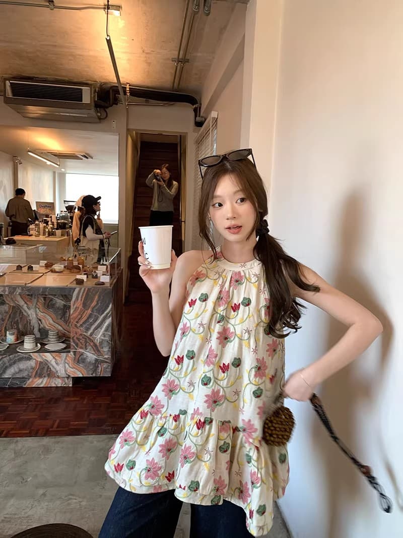 im ~까지 안개 남자 산 사쿠라 무거운 작업 자수 행침 목 슬립 여성 불규칙 프릴 루즈핏 한 마디 민소매 맨위 상세 이미지 40