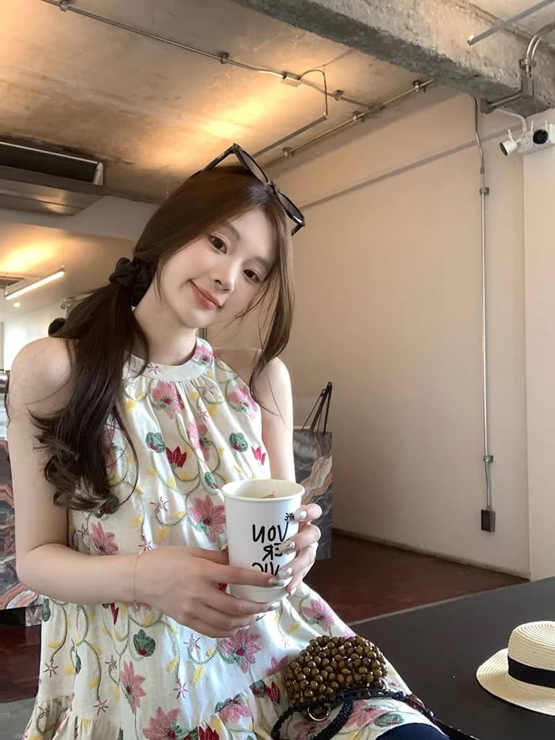 im ~까지 안개 남자 산 사쿠라 무거운 작업 자수 행침 목 슬립 여성 불규칙 프릴 루즈핏 한 마디 민소매 맨위 상세 이미지 47