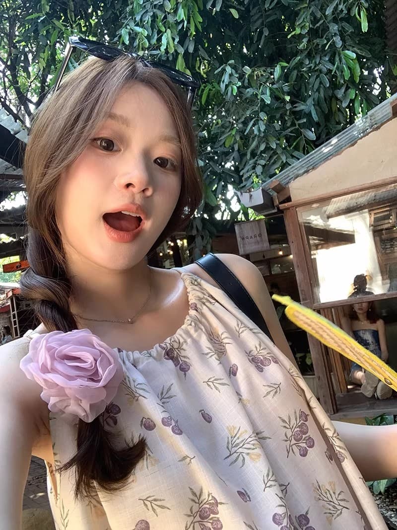 im ~까지 치앙마이 일광 전후 양면 착용 자수 프린트 민소매 슬립 맨위 여성 여름 달콤함 인형 셔츠 상세 이미지 4
