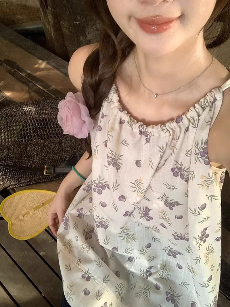im ~까지 치앙마이 일광 전후 양면 착용 자수 프린트 민소매 슬립 맨위 여성 여름 달콤함 인형 셔츠 상세 이미지 15
