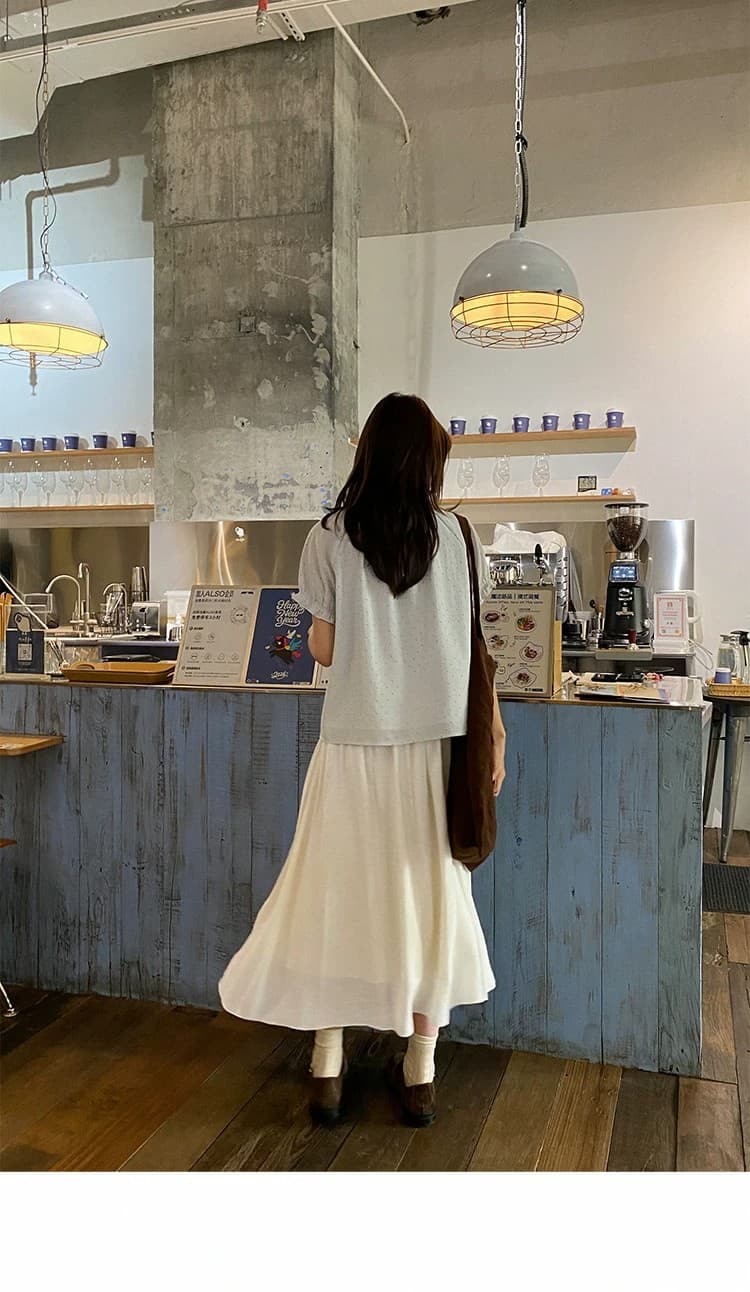 우유 토끼 행성 직접 만든 아마 센스 마이크로 주름 질감 얼음 모래 반신 스커트 여성 도루 센스 롱 코트 허리밴드 A라인 스커트 상세 이미지 19