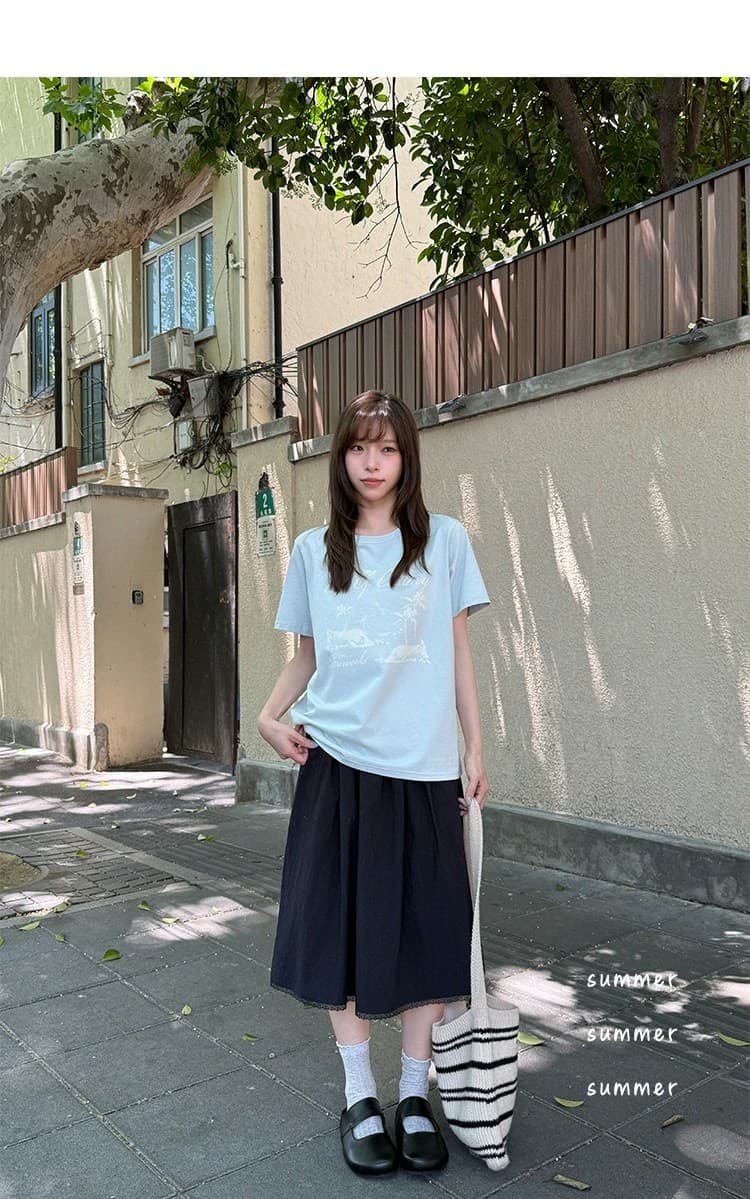 우유 토끼 행성 직접 만든 라이 경기 서울 레이스 레이스 허리 인감 반신 스커트 여성 여름 마이크로 주름 질감 롱 코트 A라인 스커트 상세 이미지 22