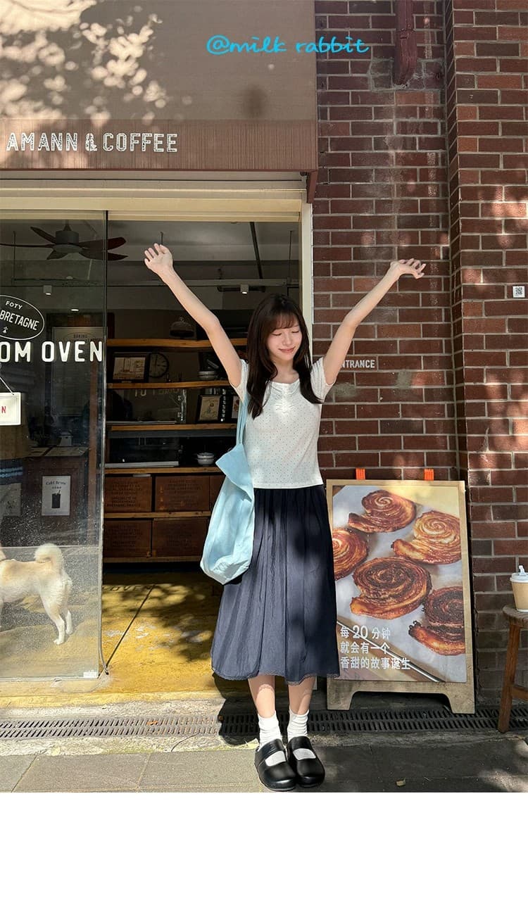 우유 토끼 행성 직접 만든 라이 경기 서울 레이스 레이스 허리 인감 반신 스커트 여성 여름 마이크로 주름 질감 롱 코트 A라인 스커트 상세 이미지 26